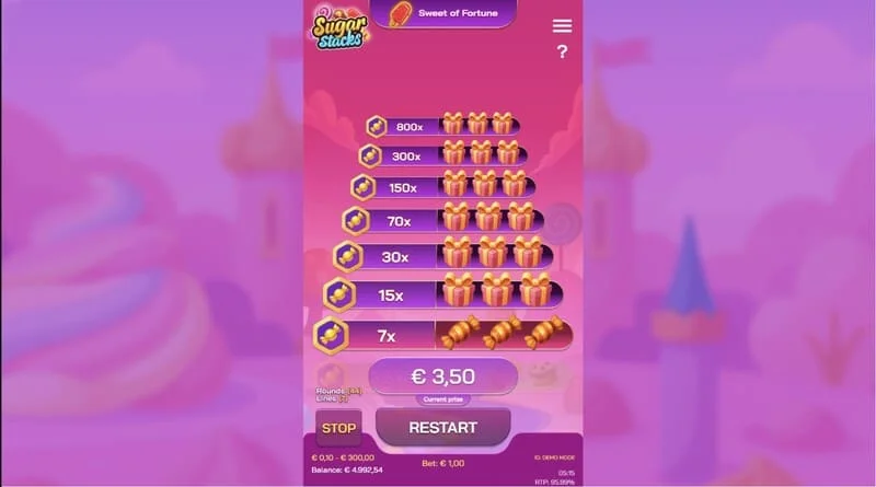 Sugar Stacks - ein großer Gewinn nach einem Cash-Out auf der obersten Ebene des Turms